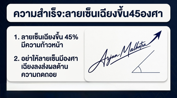 ลายเซ็นมงคลที่ออกแบบให้เฉียงขึ้น 45 องศาเพื่อเสริมดวงความก้าวหน้า ตัวอย่างลายเซ็นที่ดีช่วยสร้างความสำเร็จและเสริมดวงการเงิน เสริมดวงการงาน โดย Signature by Sarisorn